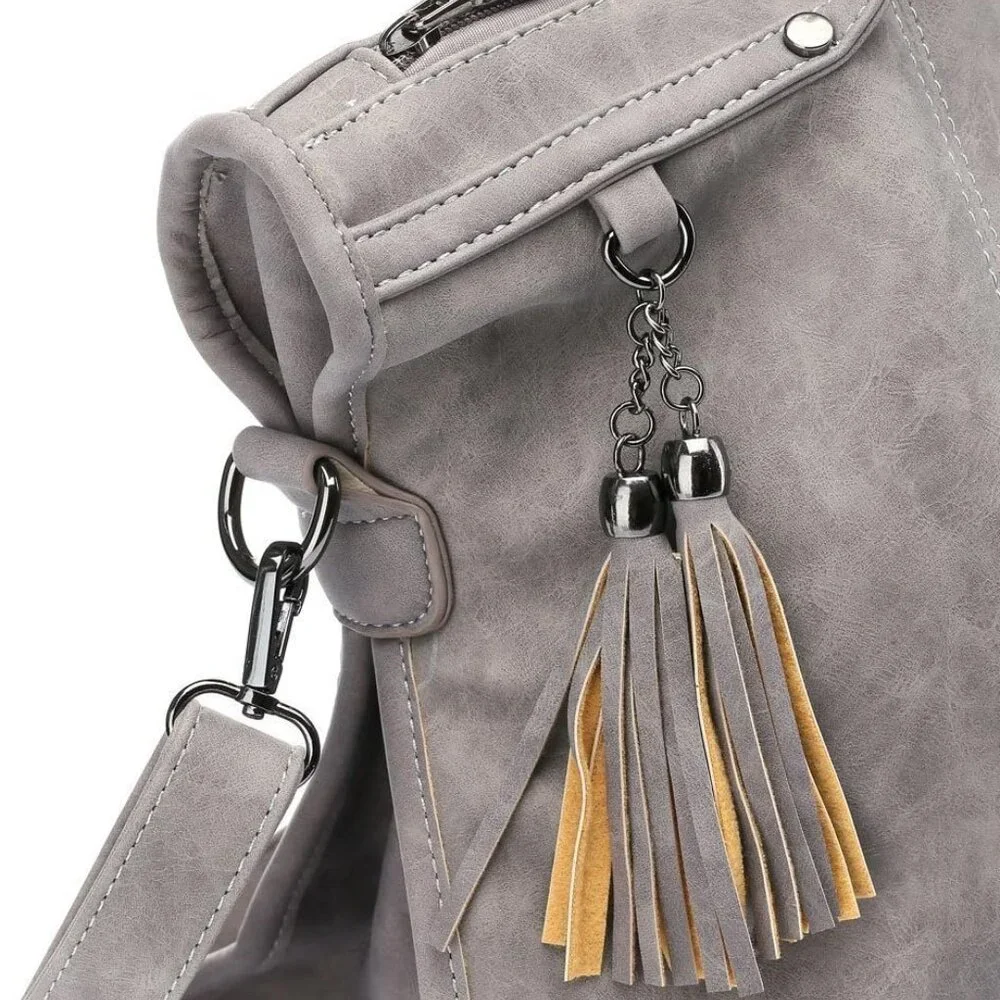 Source Unknown Gray Studded Tote with Tassel Accent